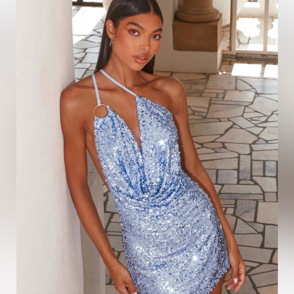 Peppermayo Light Blue Sequin Backless Dress